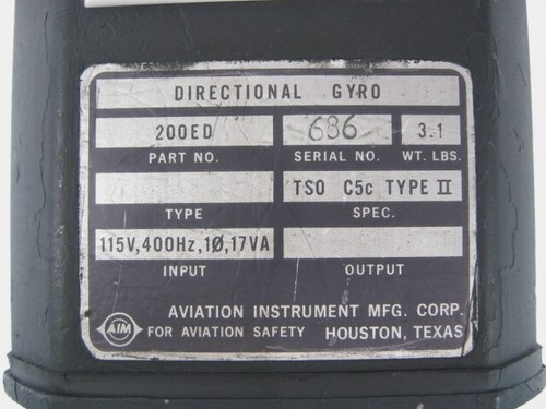 AIM Directional Gyro - PN: 200ED - With Maintenance Release - Picture 6 of 7