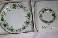 Andrea By Sadek 3 Piece Chip Dip Dessert Fruit Serving Plate Bowl Berries Leaves