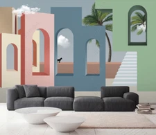 3D Arch Palm Tree Self-adhesive Removeable Wallpaper Wall Mural Sticker 343