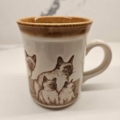Vintage Biltons England Siamese cats mug TEXTURED Ceramic Coffee Cup