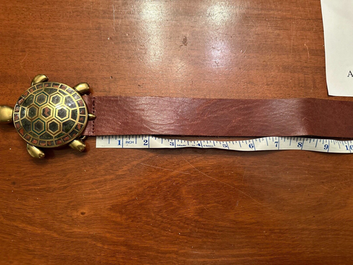 Ex ANTHROPOLOGY enamel brass TURTLE brown LEATHER BUCKLE BELT Womens M medium - Picture 7 of 7