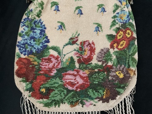 Antike Mikro Perlen Geldbörse Multicolor Rosen Floral verziert Sterlingsilber Rahmen - Bild 14 von 21