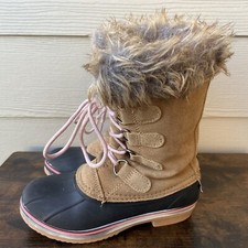 Northside Suede Winter Snow Boots Girls Size 13 Pink Faux Fur Lace Up Thinsulate