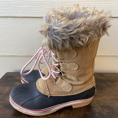 Northside Suede Winter Snow Boots Girls Size 13 Pink Faux Fur Lace Up Thinsulate