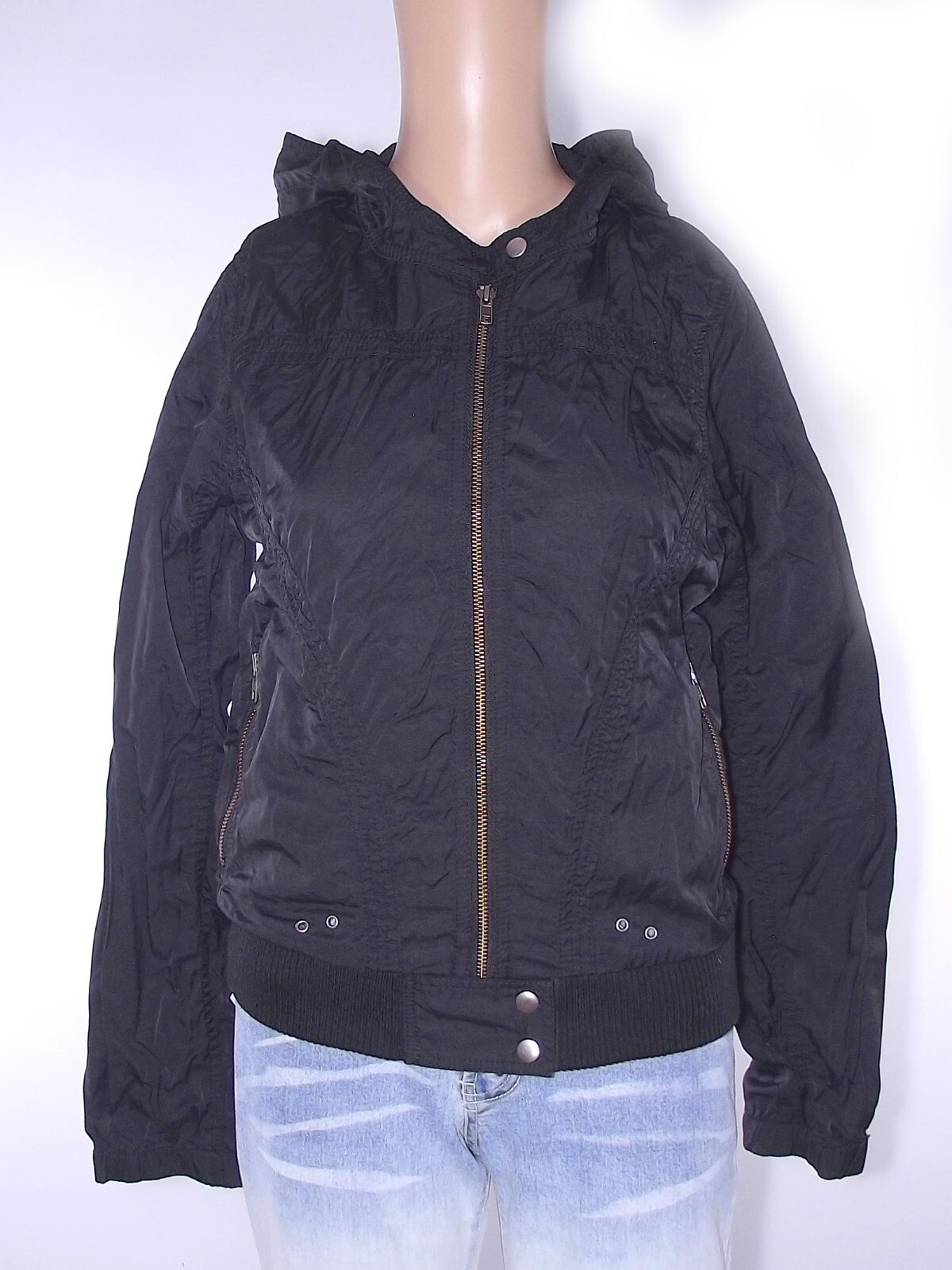 H&M Divided Giubbotto Da Donna Nero Taglia 42 Con Cappuccio Cerniera Casual Moda image 2