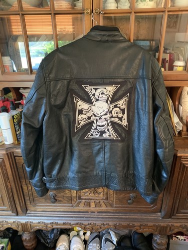Chaqueta de Motocicleta de Cuero Pro Rider para Hombre Cruzada Calavera Tibias Cruzadas Talla 50 XXL - Imagen 5 de 12