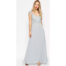 Asos Kate Lace Maxi Dress Gown Eyelash Lace V-Neck Short Sleeves Baby Blue 6