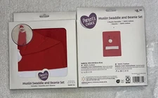 Parents Choice Muslin Swaddle and Beanie Red Cotton Infant Newborn Santa Set