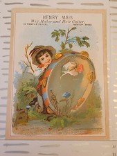 Henry Mais Wig Maker & Hair Cutter Boston Mass MA Trade Card Vintage 4"x5.5"