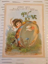 Henry Mais Wig Maker & Hair Cutter Boston Mass MA Trade Card Vintage 4"x5.5"