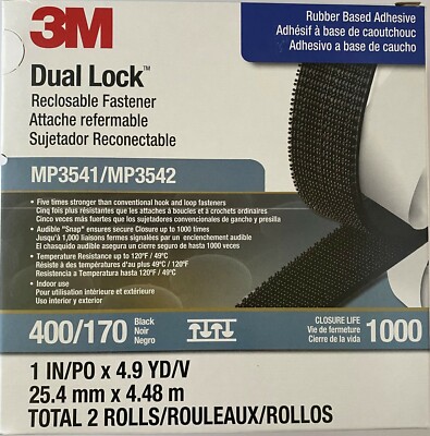 3M 06483 Dual Lock Reclosable Fastening System MP3541/MP3542 400/170 Black