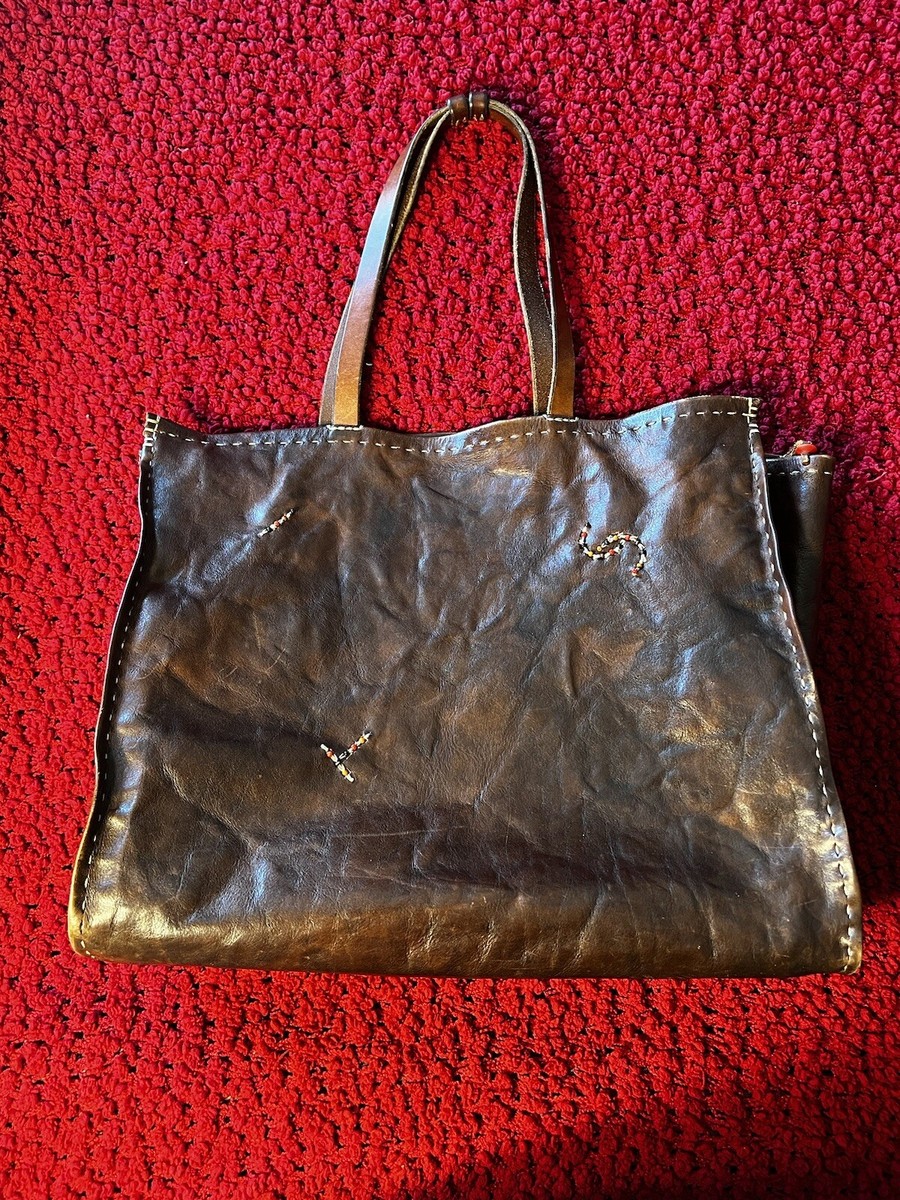 HENRY CUIR tote bag brown Beaded 15x12x6 Preowned | eBay