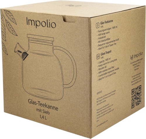 Impolio Teekanne mit Siebeinsatz, Teekanne Borosilikat Glas mit Holzdeckel - Bild 10 von 39