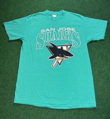 Vintage 90s San Jose Sharks Jostens Starter Mens Teal XL NHL Retro T Shirt 
