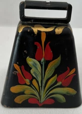 Metal Toleware Hand Painted Cowbell.  Good Cond.  Estate Find. Unknown Artist