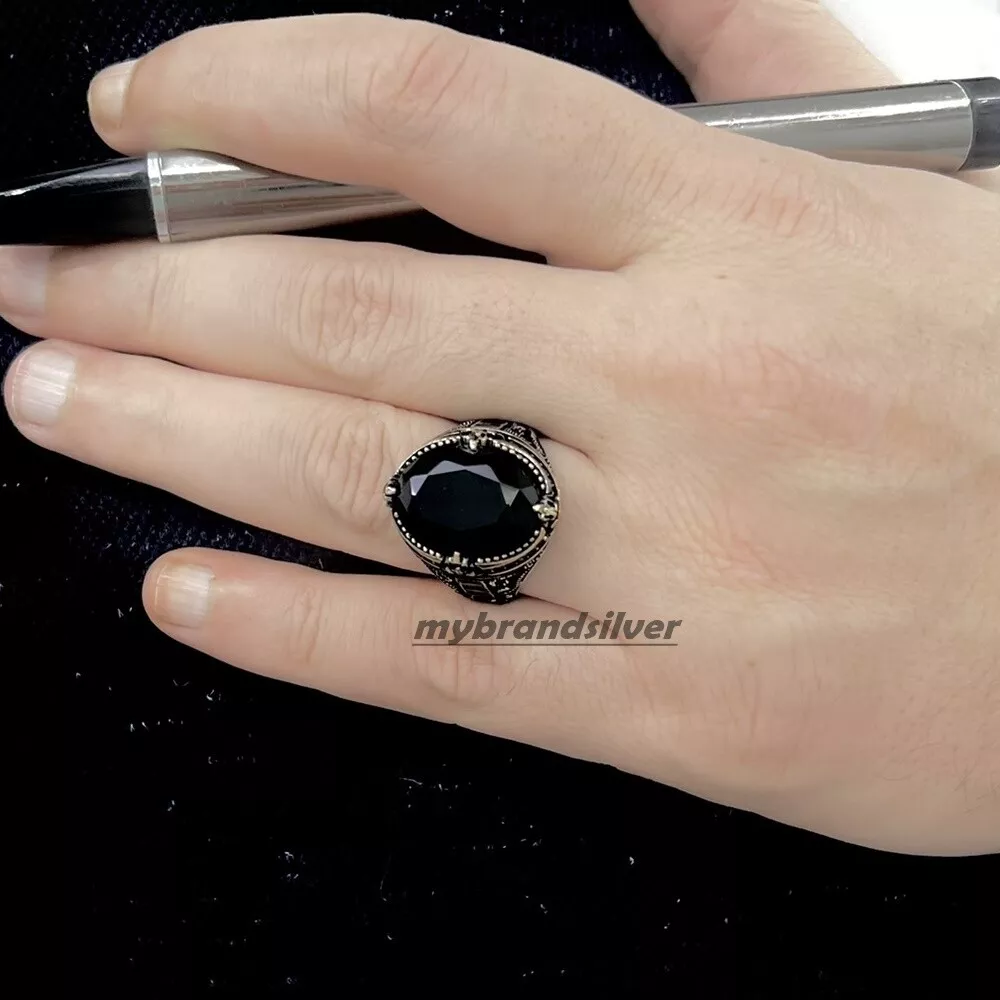 Men s Ring 925 Sterling Silver Turkish Jewelry Onyx Black Stone