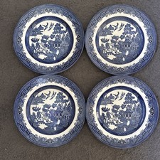 Vintage set  x 4 Churchill Blue Willow Pattern Dinner Plates - 26cm 10.5 inch