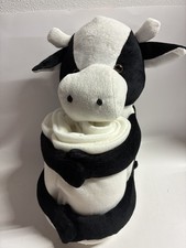 COW hugging, throw BLANKET with cow plush black white purple baby nursery