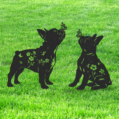 French Bulldog Garden Decor - 2 Pcs Metal Animal Statue Gifts Set for Dog Lover 
