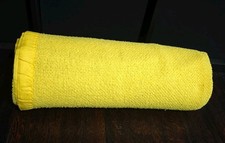 Vintage Bright Yellow Satin Trim Blanket Waffle Weave 82" X 61" Unbranded
