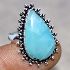 925 Silver Plated Larimar Ring US 6 Special Edition Design GW