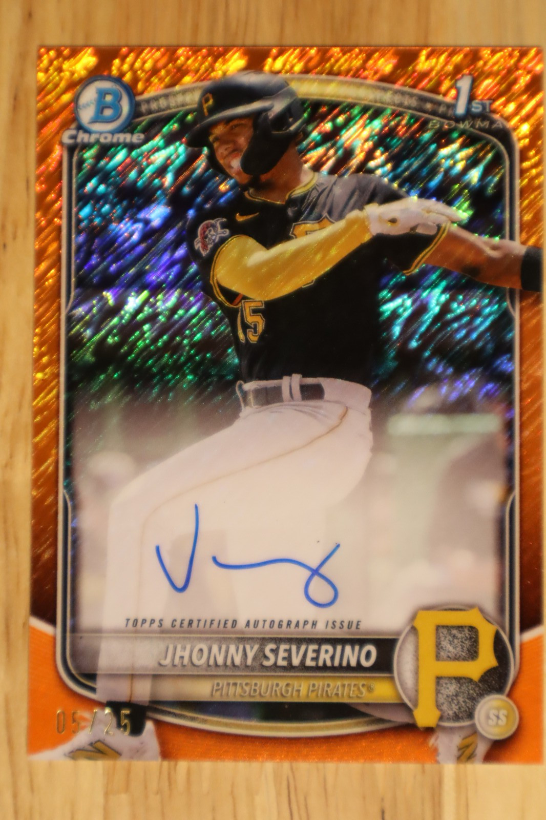 2025 Bowman Chrome 1st Orange Shimmer Auto Jhonny Severino /25 Refractor CPA-JS