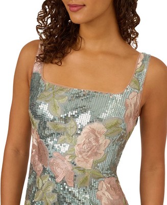 green emerald velvet dress Adrianna Papell Strapless Sequin Sheath Midi Dress