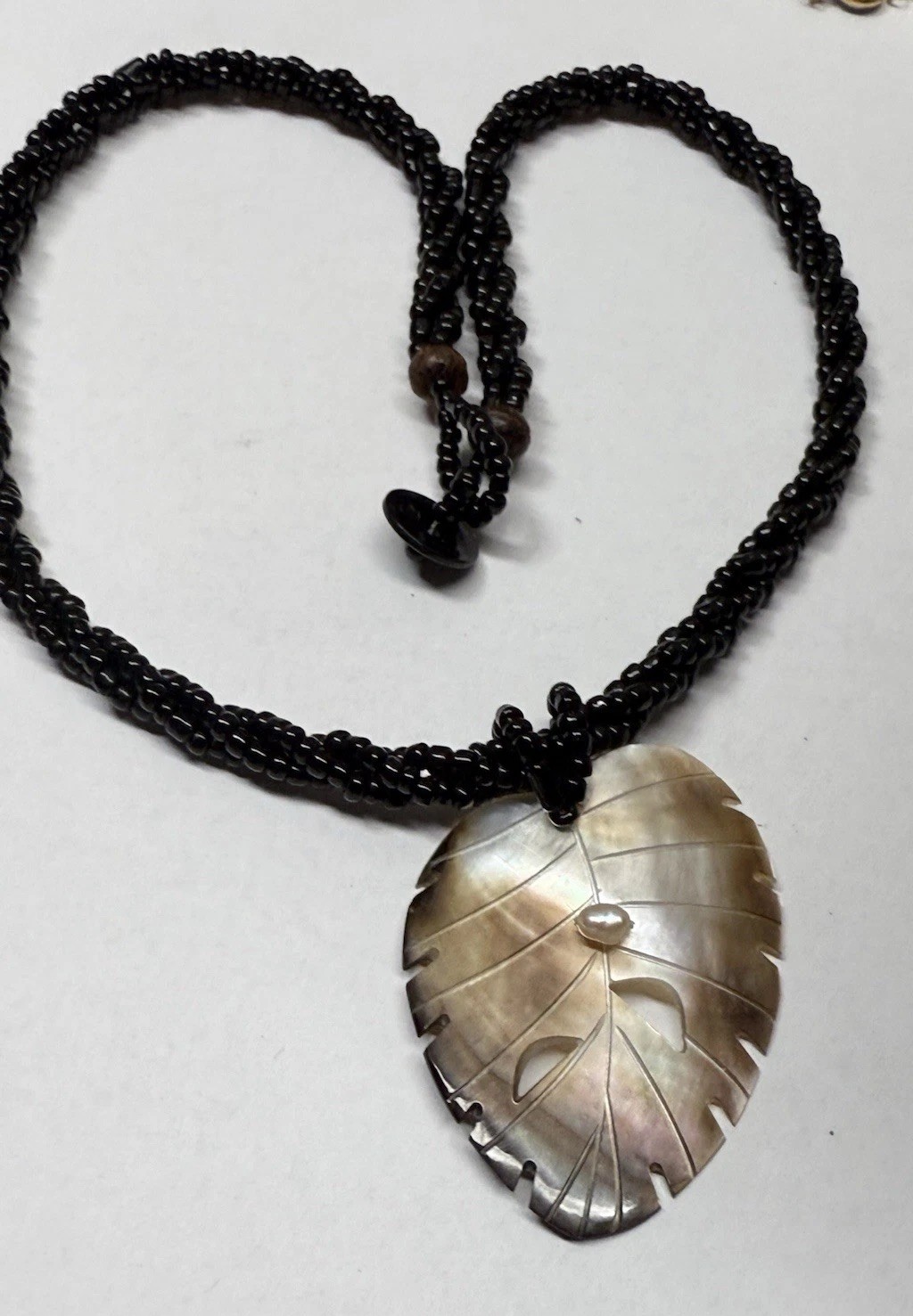 Vintage  shell MOP Monstera leaf Double strand Bl… - image 9