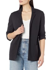 Amazon Essentials Women's Relaxed-Fit Soft Ponte Blazer, Black, Medium, Black