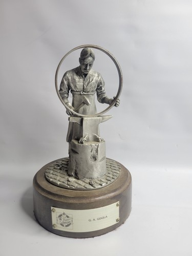 Automobile Manufacture Master Technician Award Pewter Figurine on Wooden Base