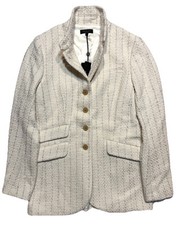RAG  BONE Womens Slade Long Glitter Stripe Tweed Blazer Jacket Ivory -MSRP 598