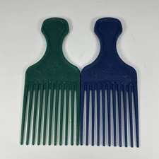 Lot 2 Vintage GOODY Blue & Green Plastic Croc Textured Hair Pick Comb Lift 6.5"