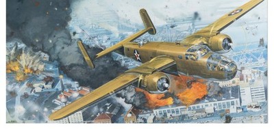 ORIG James Dietz Painting Bombing Raid Over Tokyo c.1979 Doolittle Raiders B-25