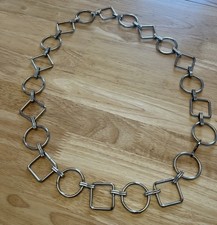 Vintage Boho Silver Toned Metal Geo Shaped Link Chain Hip Belt Adjustable 80  s