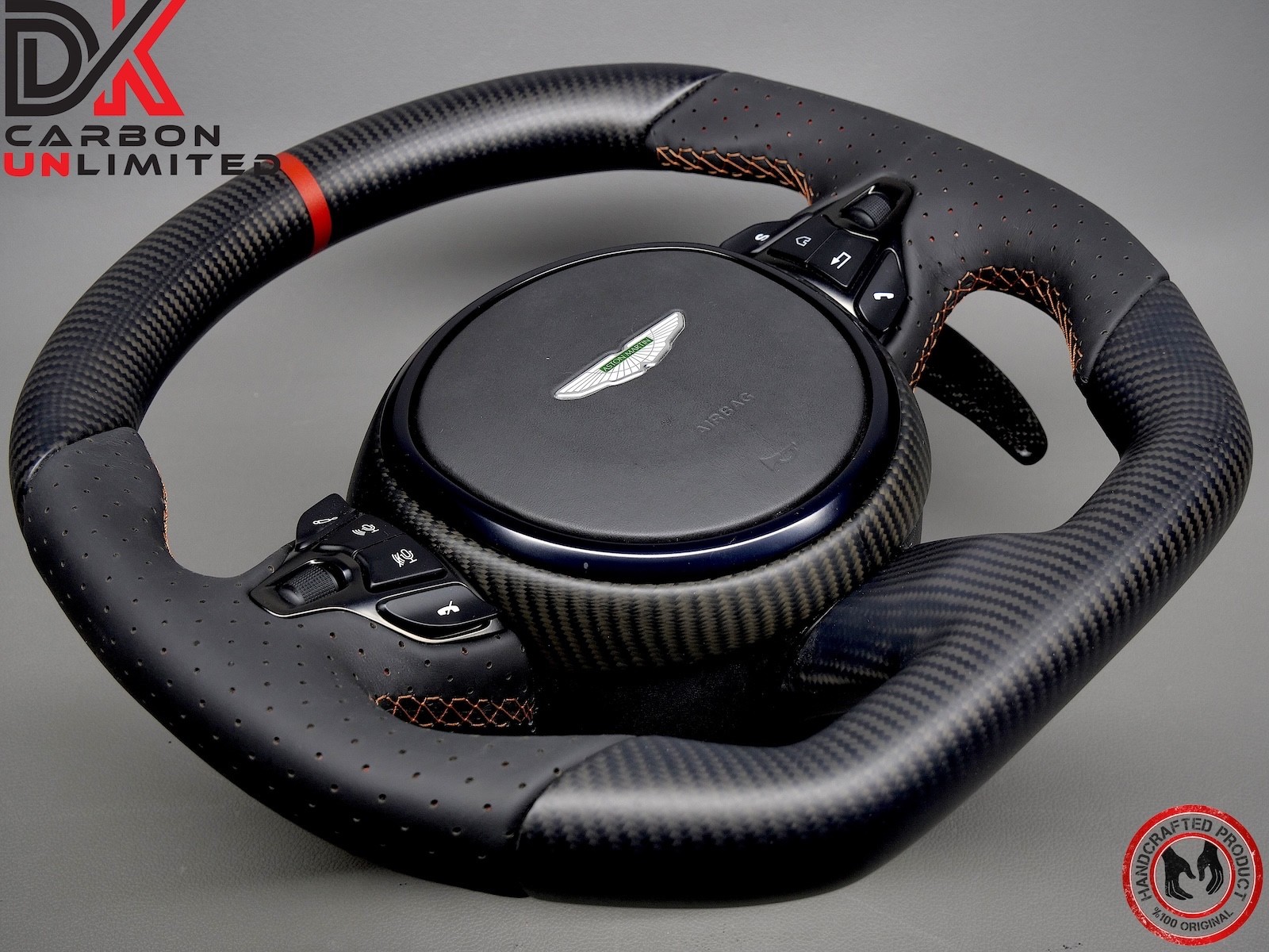 Aston Martin DBS DB11 Vantage Lords Red Perforated Napa Carbon Steering Wheel v1