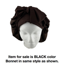 Satin Bonnet with Adjustable Tie Band Sleep Hair Cap, 15.7" Diameter, BLACK