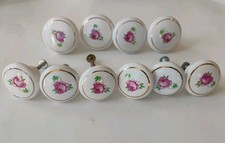 Vtg Lot Of 10 Porcelain Ceramic WHITE PINK ROSE Drawer Cabinet Knobs,6 Sm  4 Lg