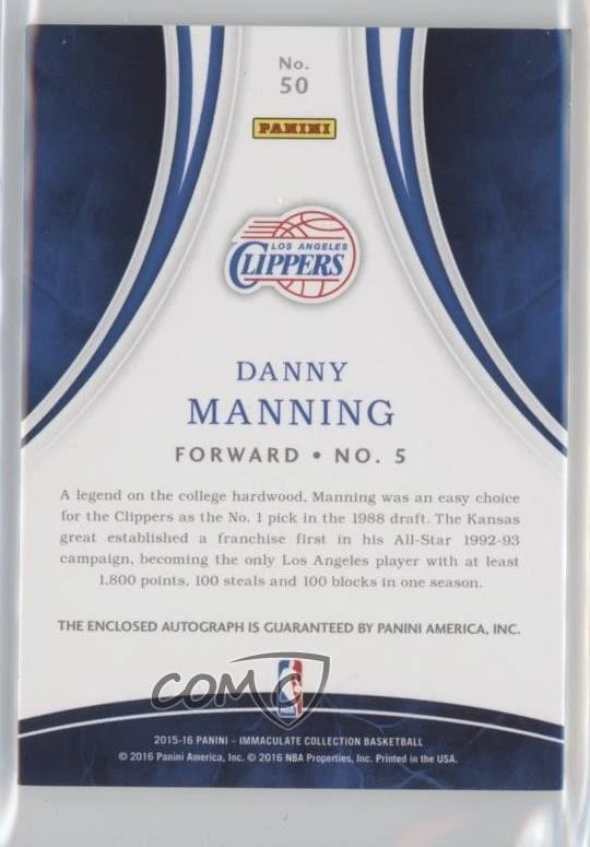 2015-16 Panini Immaculate Auto Blue /10 Danny Manning #50 Auto - Image 2 of 2