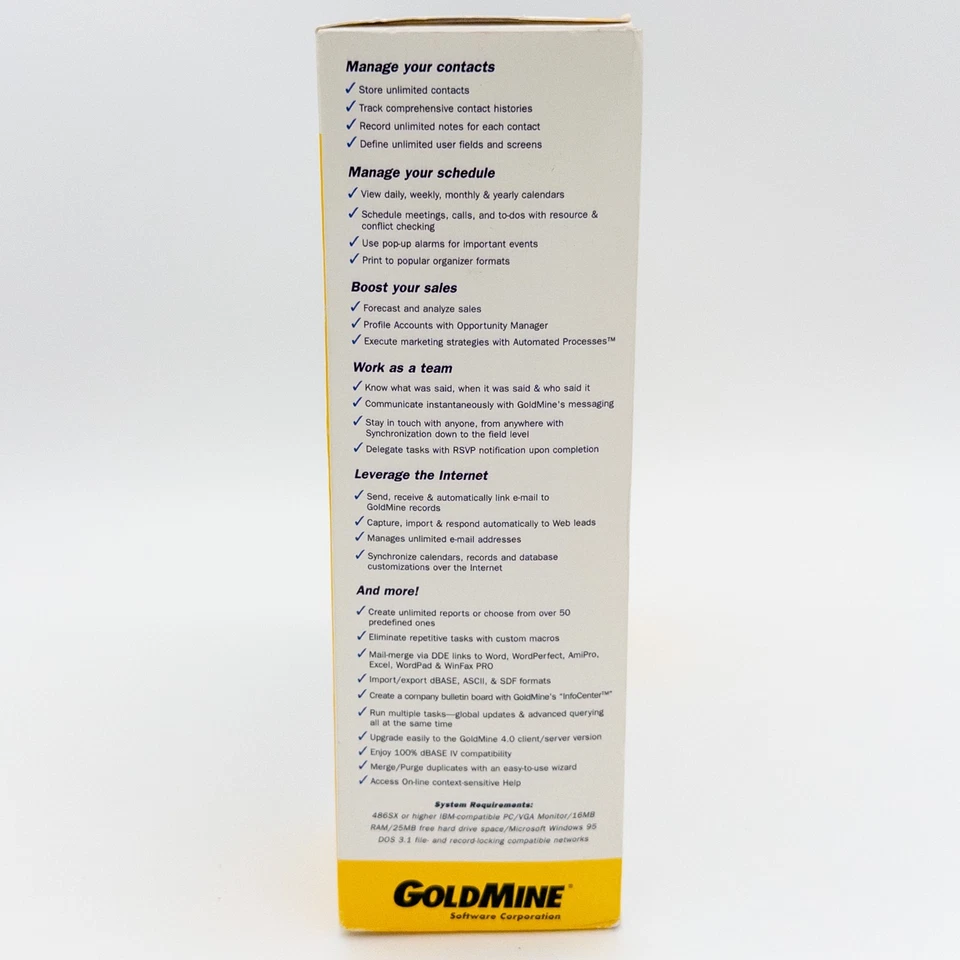 GoldMine 4.0 CRM Contact Manager Software Windows 95 New Sealed Vintage Box - Image 4 of 4