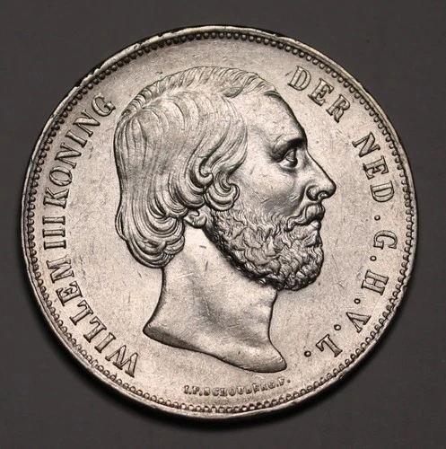 1859 Netherlands 2.5 Gulden Willem III Silver Coin KM# 82  gEF/+