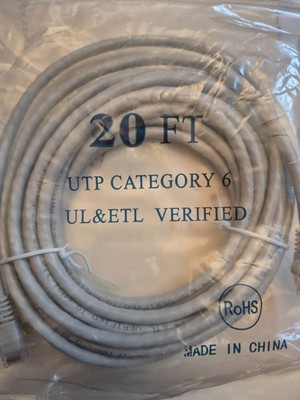 Lot of 5 CAT6 Ethernet Patch Cord  LAN Network Cable Gray 20' FT New
