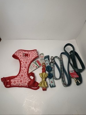 Christmas Dog Harness Collar Leash Lot Festive Merry Bright Holiday Medium