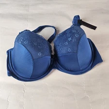 Curvy Couture 36DDD Bra Blue Lace Push Up Underwire Padded 1017 Charm
