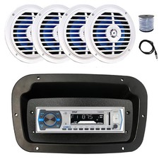Pyle Marine Radio, Spa Bezel,Adapter, Antenna,Wire, 4x 5.25'' 100W White Speaker