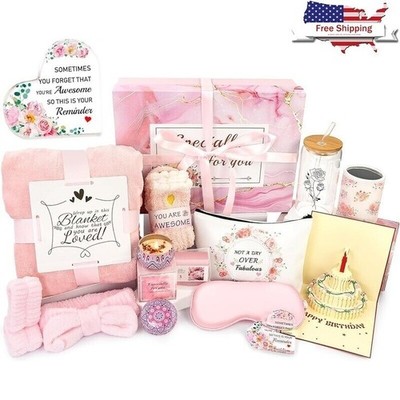 Unique Spa Gift Basket Women Birthday Get Well Soon Care Package Rose Candle New