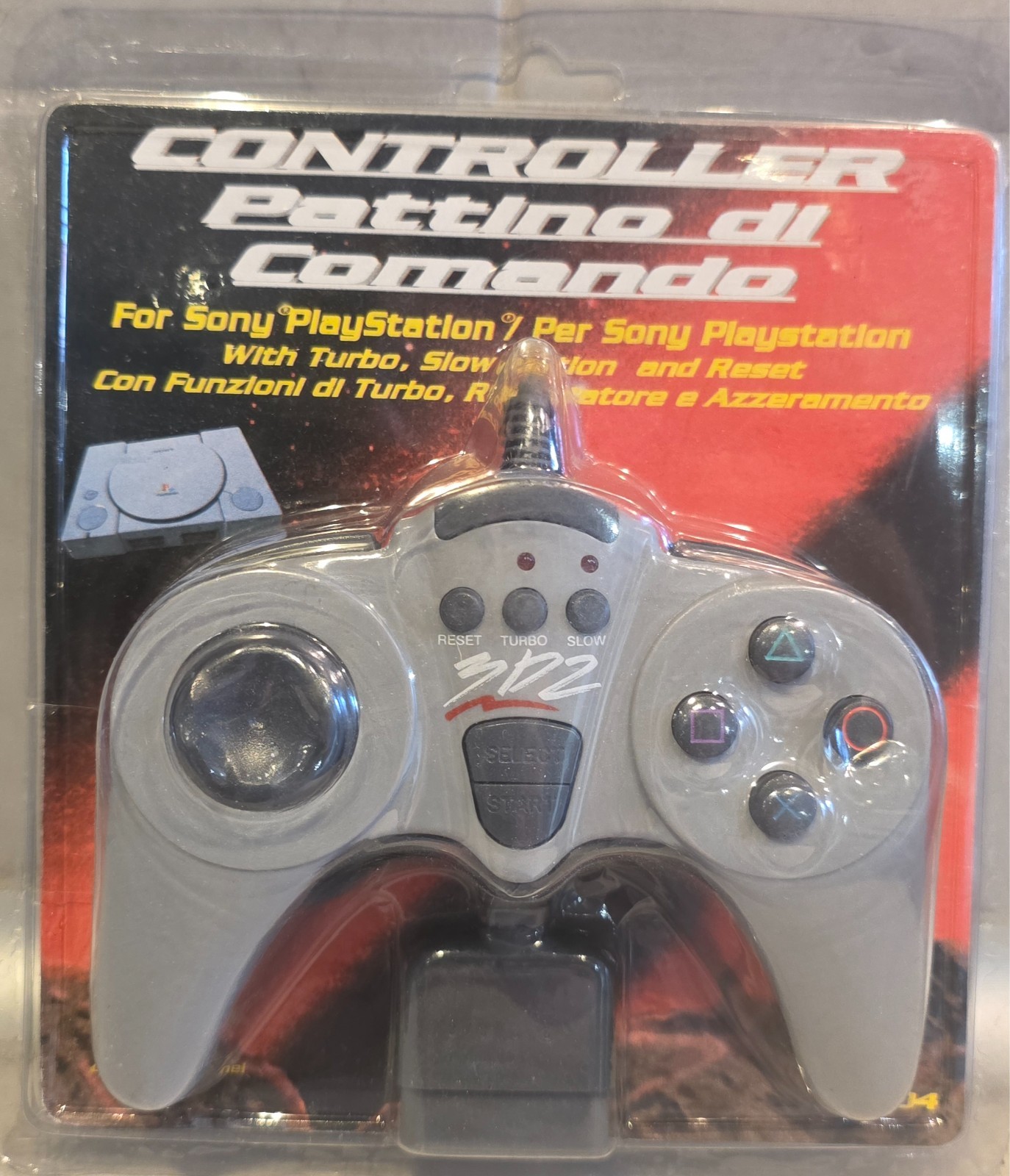 Manette 3D2 Turbo pour PS1 gris classique avec double joysticks analogiques