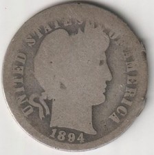 #1 BETTER DATE 1894-O BARBER DIME AG+