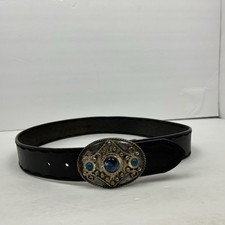 Vintage Compagnie Internationale Express Leather Belt W/ Round Stone Buckle