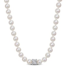 Amour 14k White Gold Freshwater Cultured Pearl & 1/10CT TDW Diamond Necklace 17"