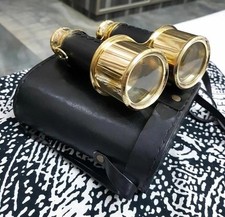 6" Nautical Brass Binoculars Antique shiny Vintage Look Telescope Leather Gift